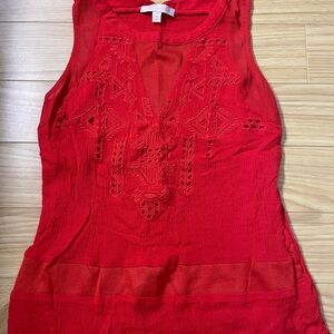 Skies Are Blue Vibrant Red Embroidered Tank Top